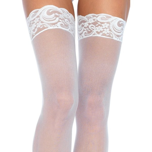 SHEER THIGH HIGH W/LACE TOP OS WHITE